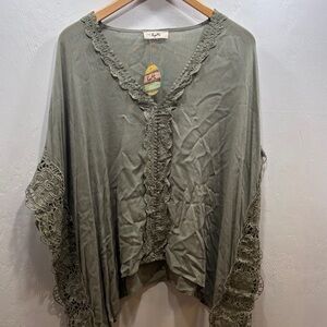 Sigrid Olive Green Lace Trim Tunic Top